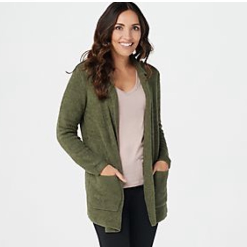 Barefoot Dreams CozyChic Lite Double Knit Notch Collar Card Olive Green XL NWT